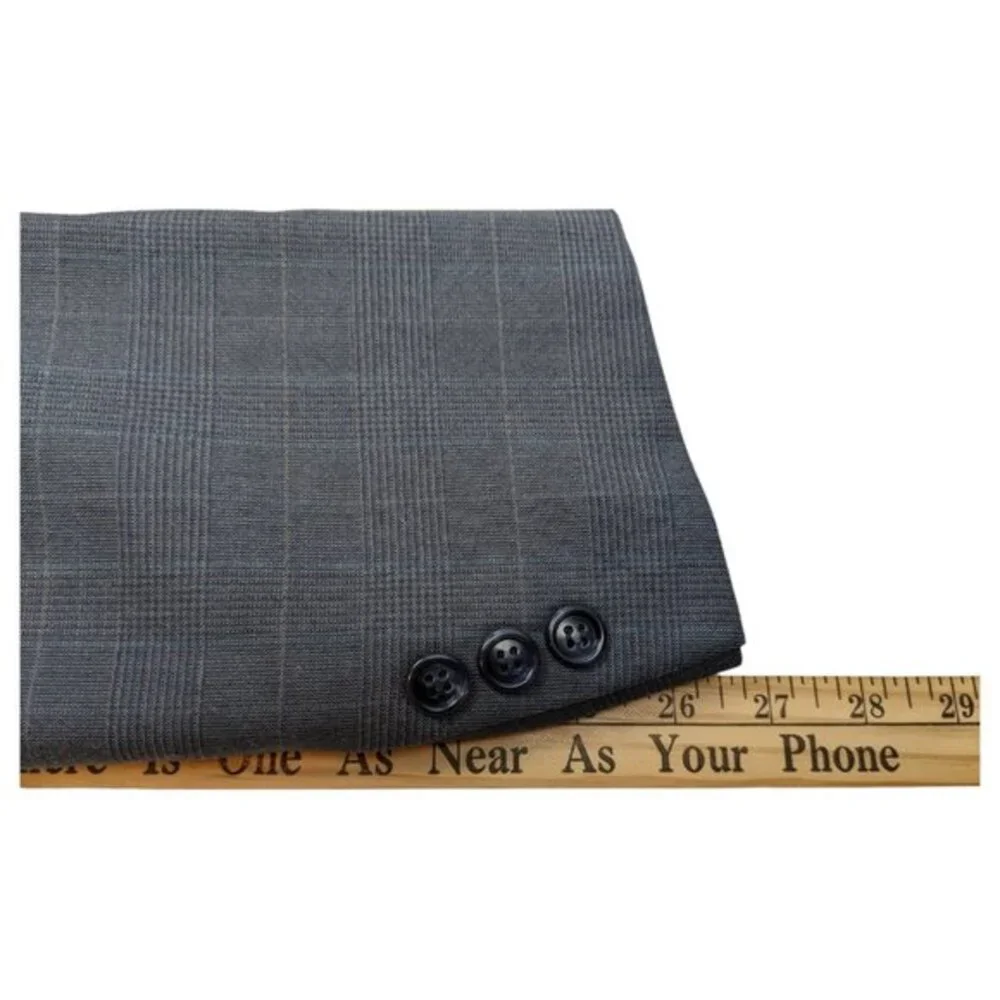 Pierre Balmain Paris Marseille Gray‎ Plaid Suit Jacket Single-breasted 46L